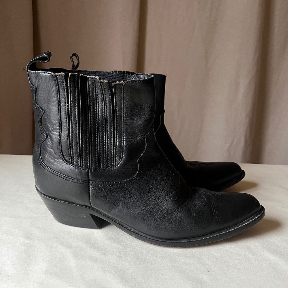 Vintage Feather & Son Black Leather Western Ankle Boots Women's 10M Cowboy - Picture 3 of 11